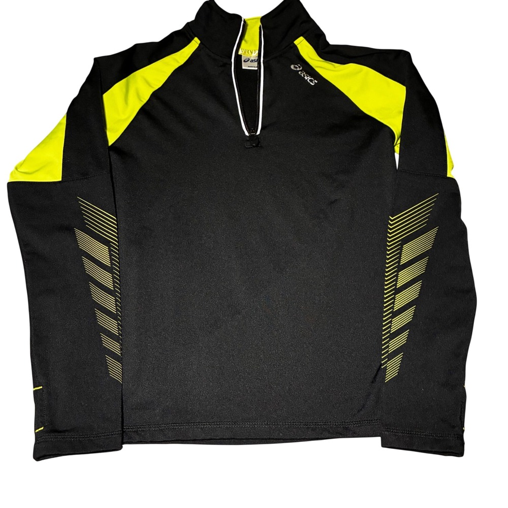 ASICS Quarter Zip Top Black Neon Yellow‎ Reflective Athletic pullover Size S